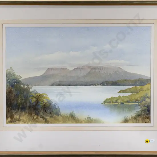 illegible signature - framed watercolour "Tarawera Mountain" H-350 W-520