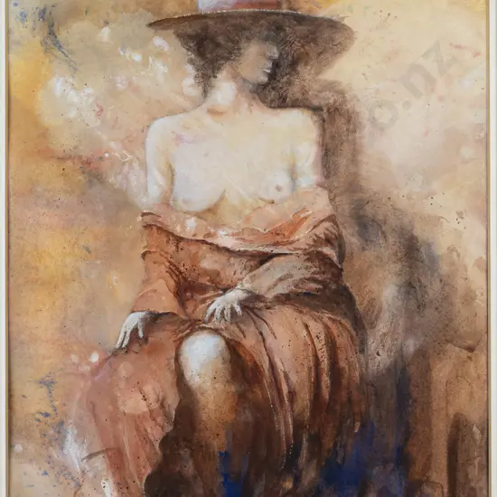 Peter Mitchell - framed watercolour "Seat in the Sun" H-340 W-250