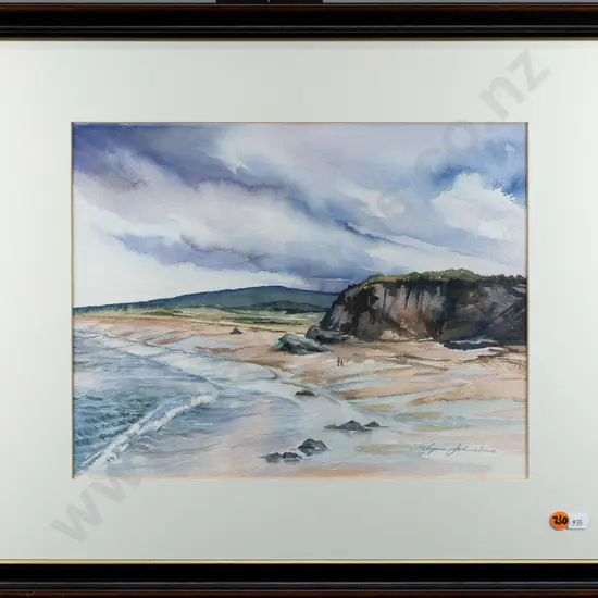 Lynn Johnstone? -framed watercolour -coastal scene H-260 W-340