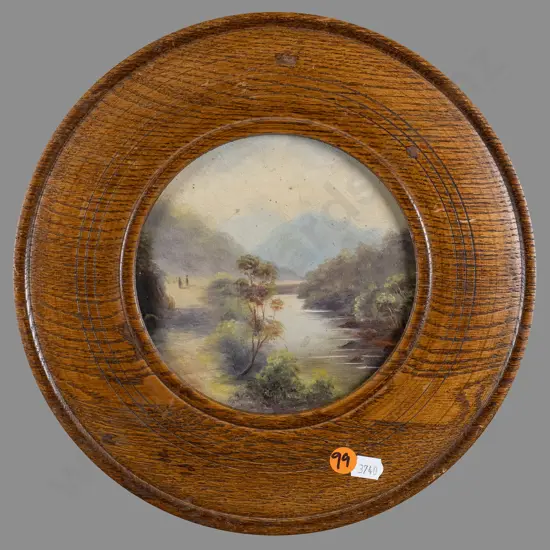 AJ Watt - framed colonial oil - river scene Diam-145