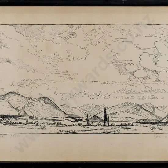 HV Miller 1952 - framed signed print "Wanaka" H-140 W-250