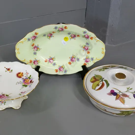 English china - Crown Derby Posies footed dish, Aynsley biscuit plate, Worcester Evesham casserole D-200