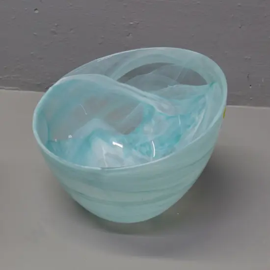 art glass turquoise swirl pattern bowl H-170 D-215