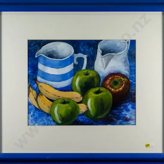 R Ratten - framed oil - still life fruit and jugs H- W-290 W-365