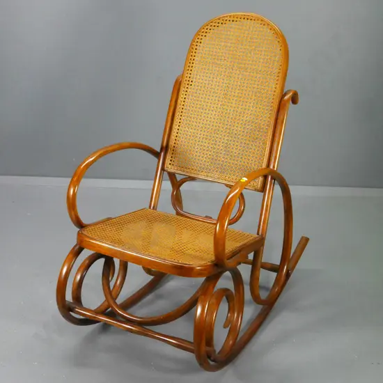 traditional style bentwood rocking chair with bergere cane seat & back H-1020 W-530 D-960