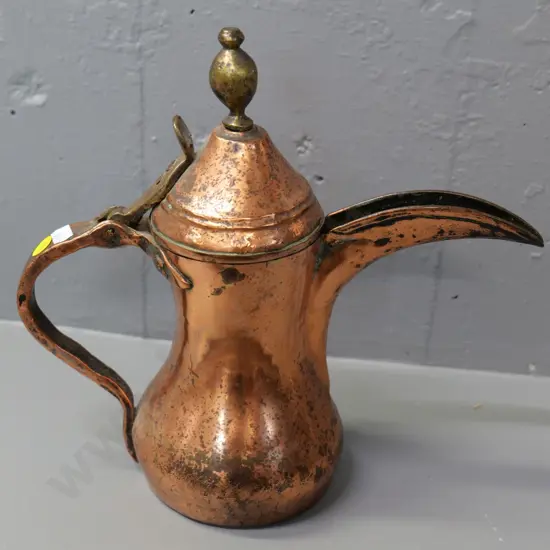 middle eastern beaten copper coffee pot with brass fittings H-270 W-280
