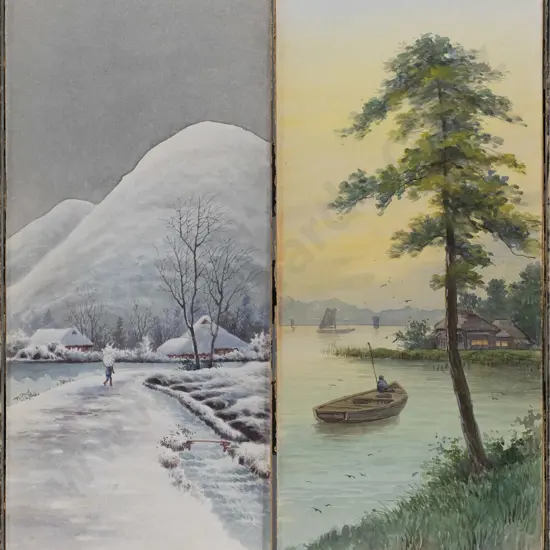 2 x vintage unframed Japanese watercolours circa 1920's each H-430 W-150