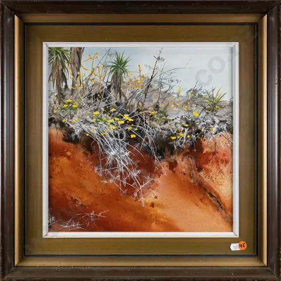 Patricia Corbett - framed acrylic "Roadside Bank" H-290 W-300