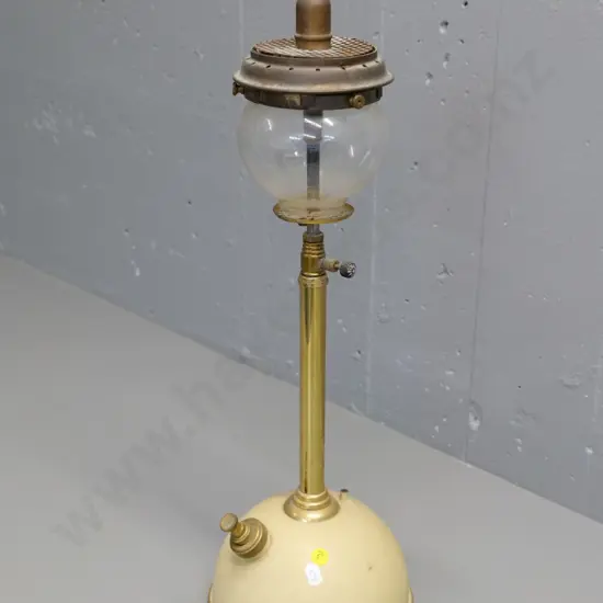 vintage Tilley kerosene lamp - brass with painted base, with glass shade H-530
