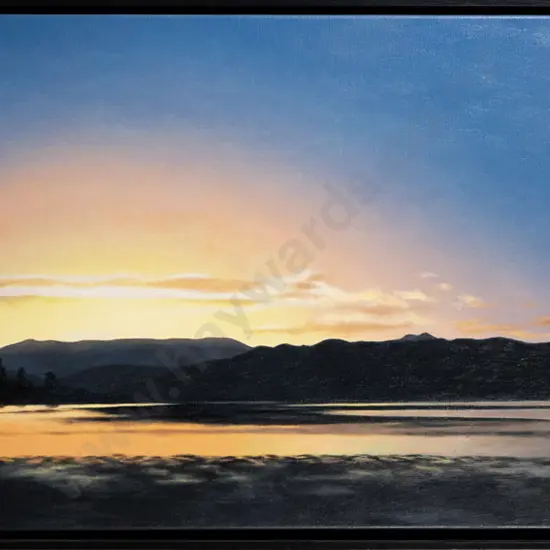 Dave Brooks - boxed oil on canvas - sunset over water H-470 W-1200