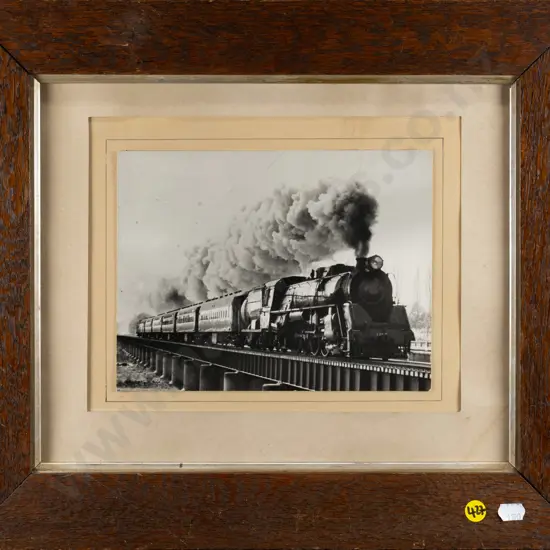 framed B&W photograph -steam train H-160 W-210