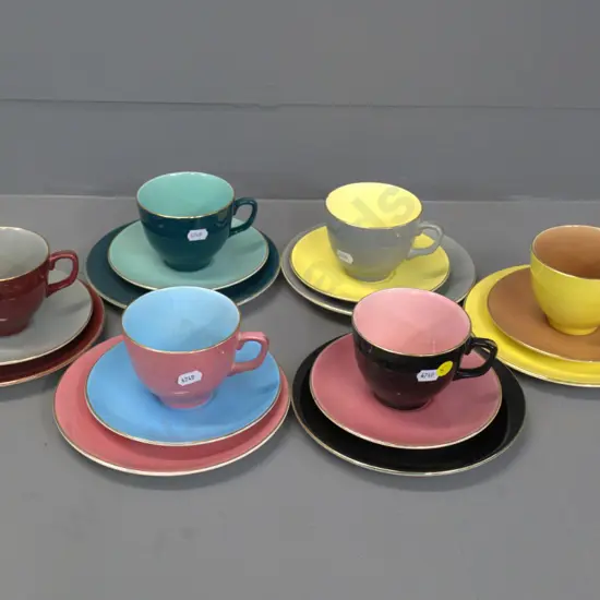6 mid-century Pallissey 'Riviera' mixed-colour trios