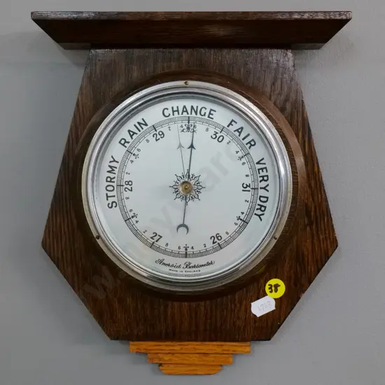 wood-cased wall barometer - made in England H-270 W-230