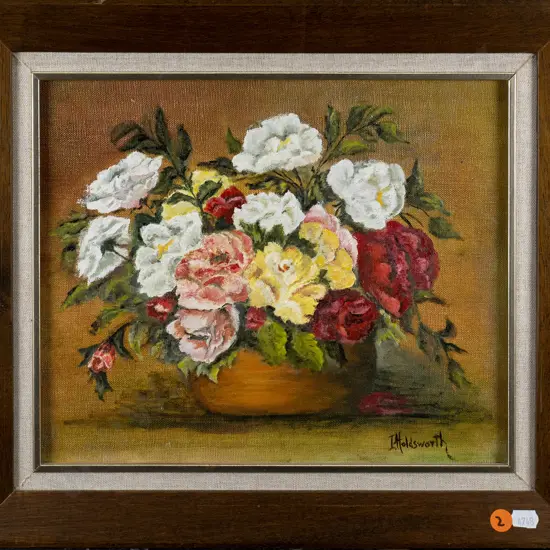 I Holdsworth - framed oil - still life flowers H-240 W-290