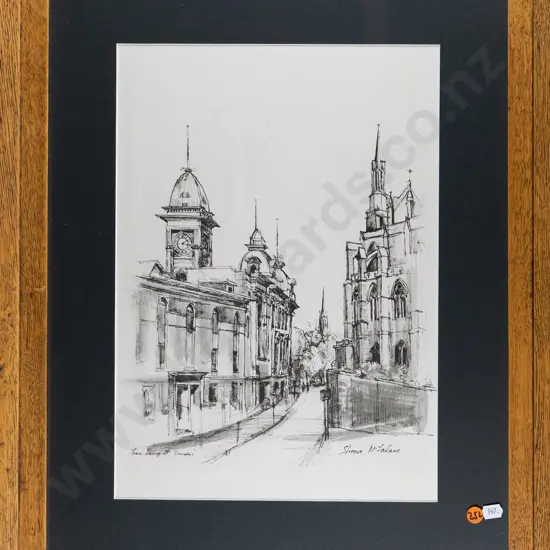 framed Shona McFarlane print "From Harrop St Dunedin" H-370 W-270