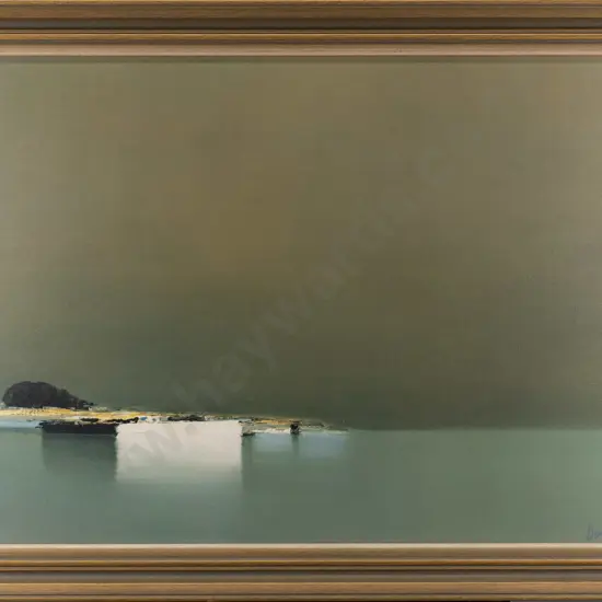 framed retro Pierre Doutreleau print "Distant Harbour" H-500 W-740