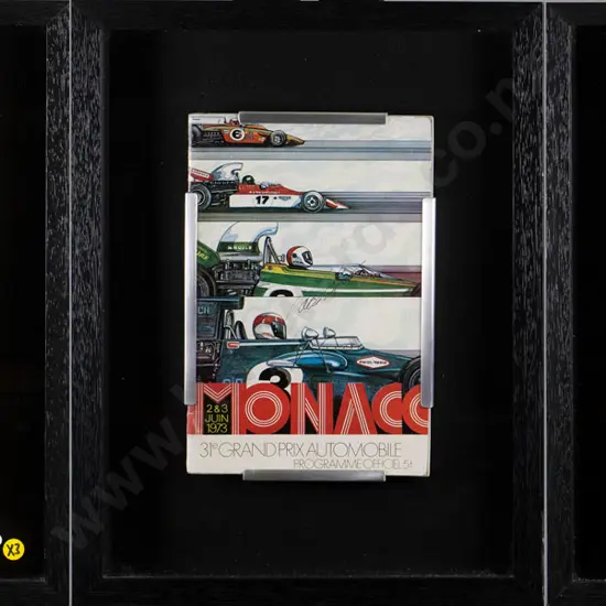 3x framed Monaco Grand Prix programs, 1968, 1969, 1973,
