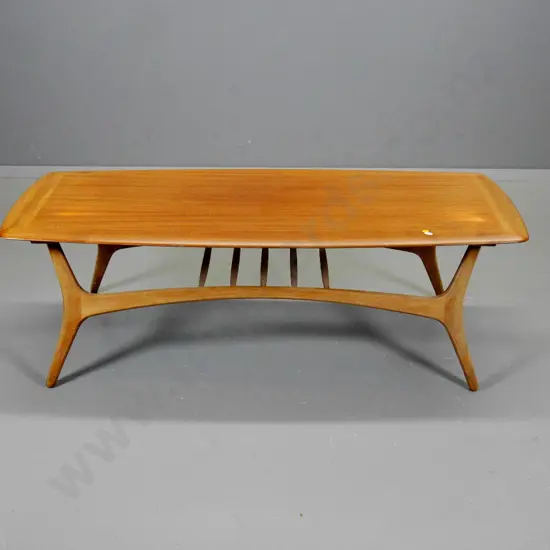 Craftrite New Zealand mid-century mahogany coffee table with magazine under-shelf - some fading & marks H390 L1200 D530