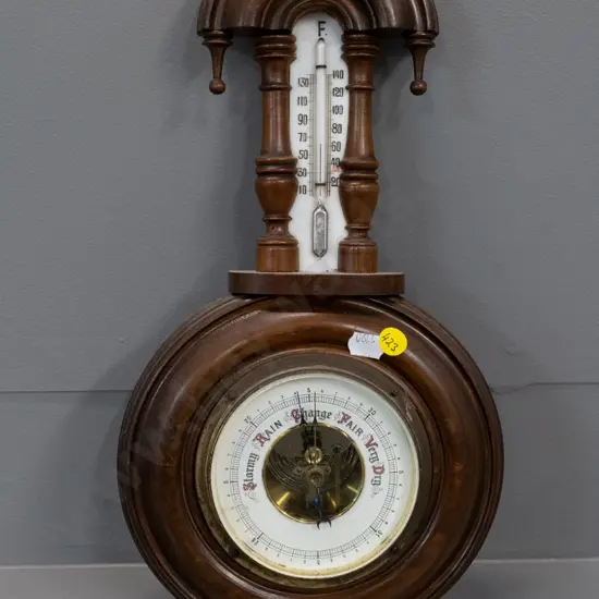 mahogany-cased wall barometer-thermometer H-360 W-190