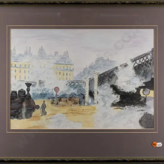 Lisa - framed watercolour - train station H-280 W-410