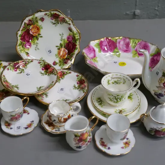 assorted small china items - 5 Royal Albert dishes & miniature trio, other teapots, cups, saucers etc.