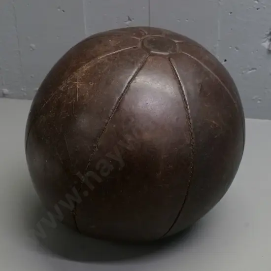 vintage leather covered medicine ball - diameter approx 300