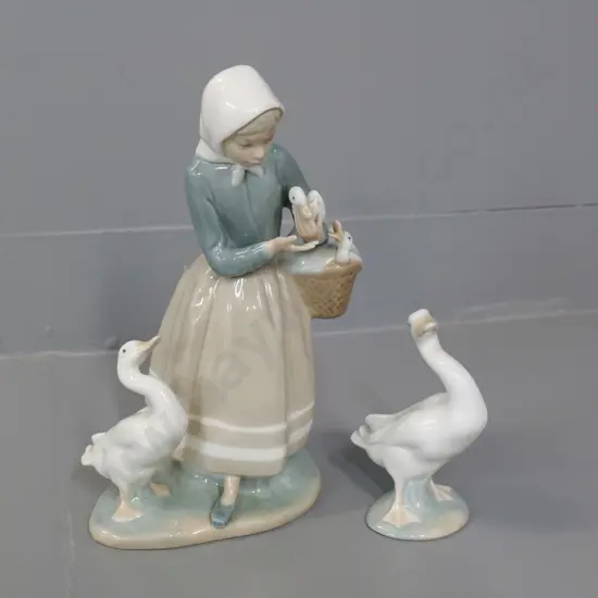 Lladro figurine - woman with geese E-16M & separate goose figure B-1J. H-230