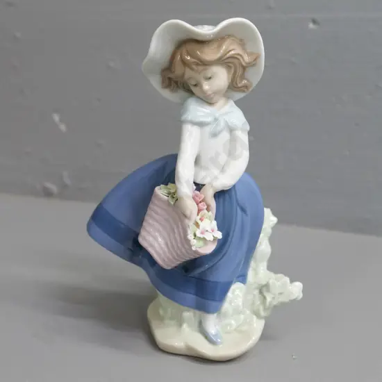 Lladro figurine - girl with basket of flowers, No. D-13P? H-190