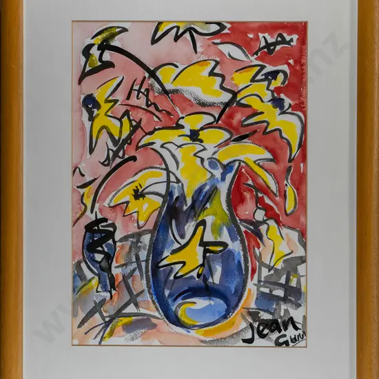 Jean Gunn - framed watercolour - flowers H-400 W-280