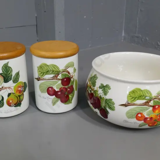 Portmeirion Pomona items - 2 lidded storage canisters and a salad bowl