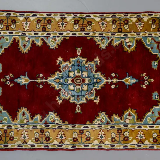 small hand-knotted silk finish Persian style floor rug or prayer mat L-1200 W-680