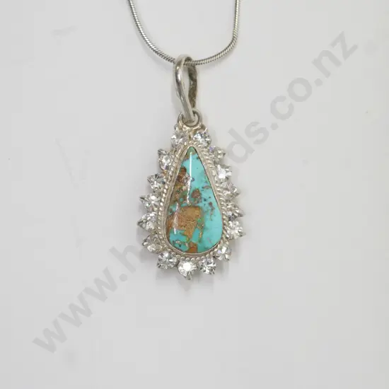 cz & turquoise necklace stamped 925