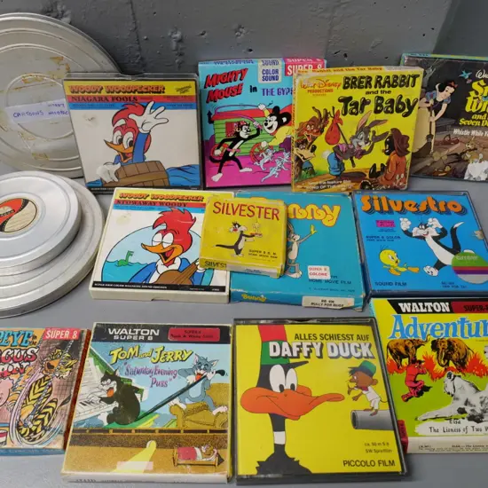 14 retro 8mm film reels - cartoons including Popeye, Sylvester, Tom & Jerry, etc.