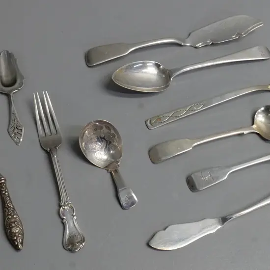 assorted sterling silver cutlery and serving items