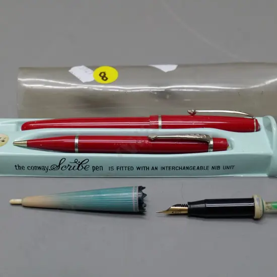 Conway Stewart 'Scribe' fountain pen and propelling pencil set, and a parasol-themed small fountain pen