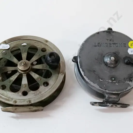 2 large metal fishing reels - Hardy Bros. Longstone and Pflueger Sal-Trout D-150