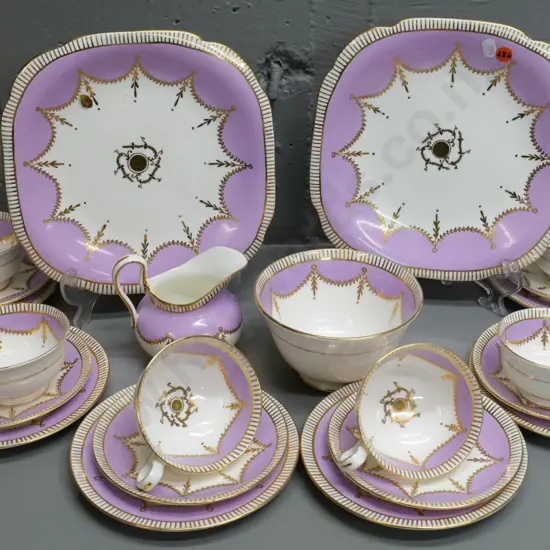 New Chelsea pink, white & gold 22-piece tea set