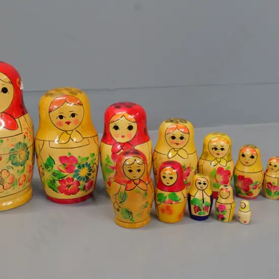 2 sets of hand painted wooden Babushka nesting dolls - 15 in total - largest is H-230