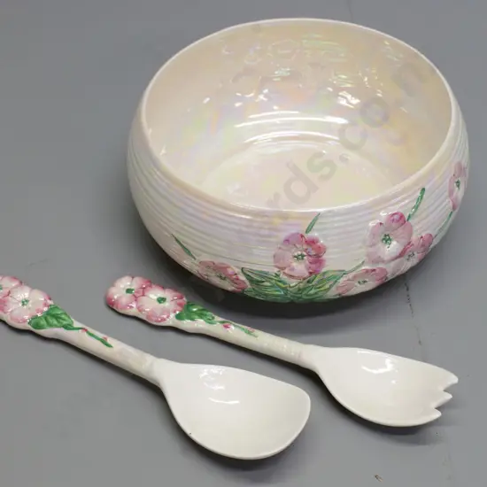 Maling lustre glaze floral salad bowl with servers - H-95 diameter 210