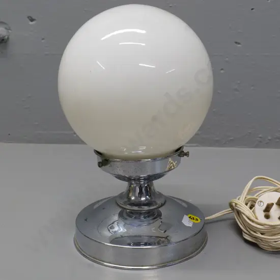 deco style chrome table lamp with milk glass globe shade H-250, globe is D-180