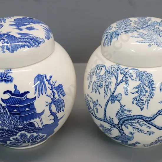 2 Masons blue & white ginger jars H-140