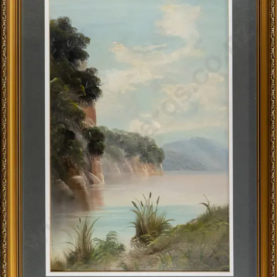 Illegible signature (attributed to Henry Thomas Garratt) - framed oil - lake scene H-420 W-270