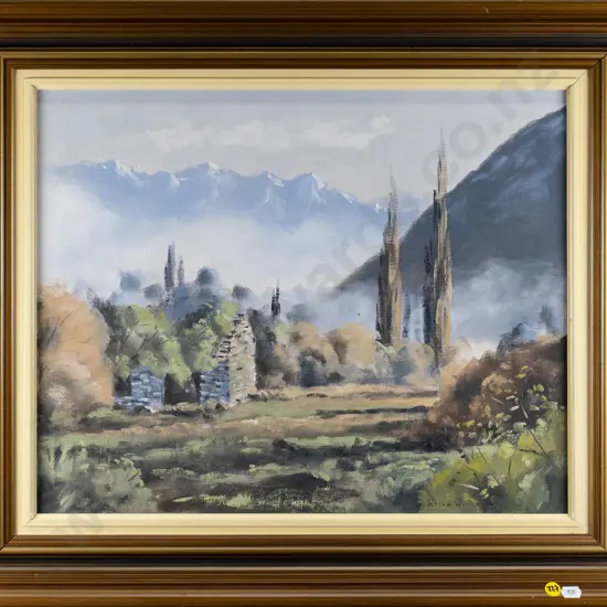 Clive Williams - framed oil "Old Stone Hut Arrowtown" H-380 W-480