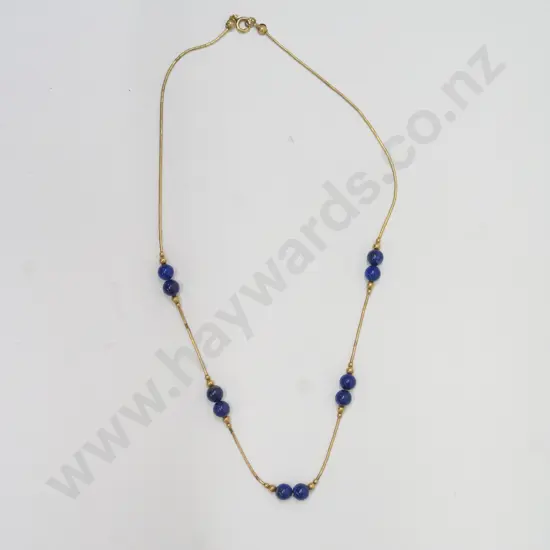 14k rollded gold lapis necklace stamped 14k on clasp