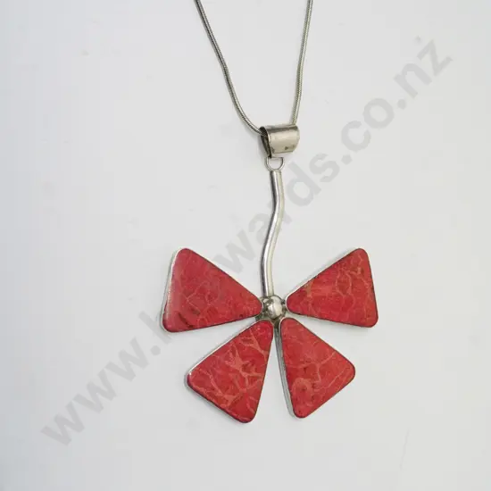 large silver/red necklace stamped 925