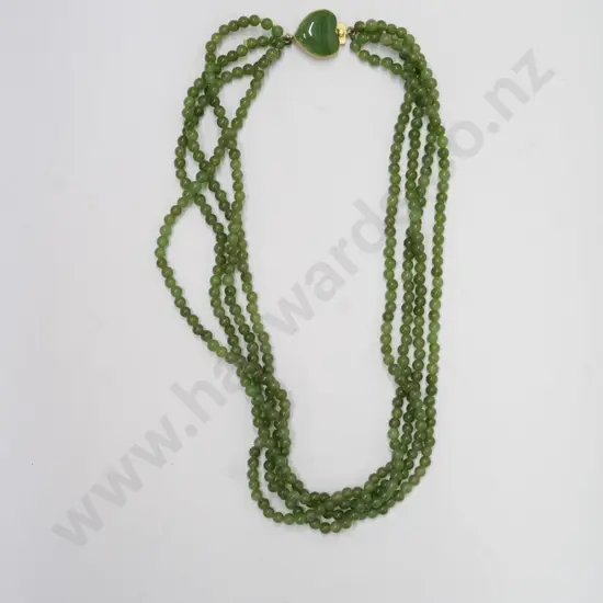 4 strand greenstone beaded necklace with heart shape clasp