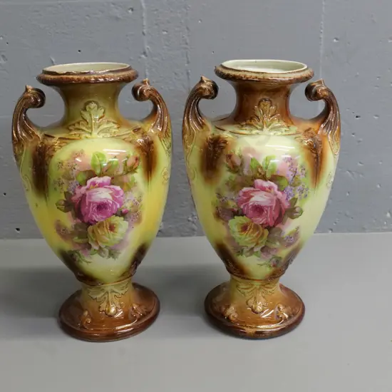 pair of Victorian 2-handled urn vases, no maker's marks H-270