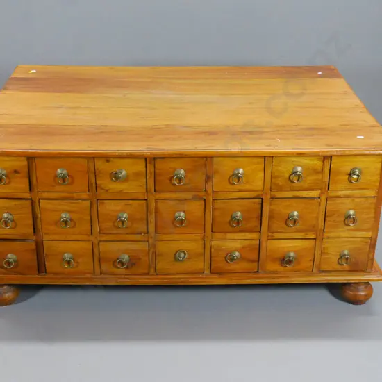 asian hardwood double sided coffee table w/ 42 small drawers, metal handles, ball feet, some splitting H510 W1200 D860