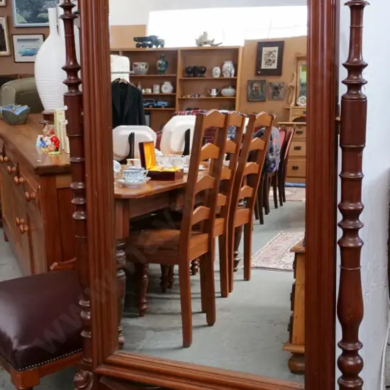 vintage heavily carved mahogany floor-standing cheval mirror H-1730 W-830