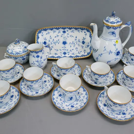 Bing & Grondahl blue and white coffee set - coffee pot, cream & sugar, sandwich tray, and 9 cups & saucers